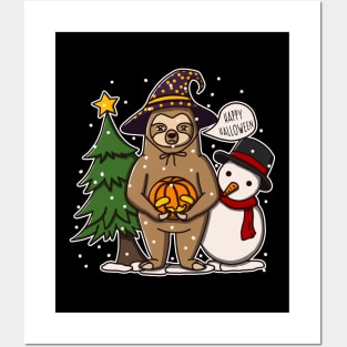 Funny Sloth Celebrates Halloween But On Christmas Posters and Art